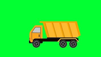 cumulo di rifiuti carico camion guida con contenitore su verde schermo animazione. cumulo di rifiuti camion per carrozza di merce e commerciale consegna Servizi veicoli. cartone animato Raccogliere camion camion spedizione furgone nolo camion. video