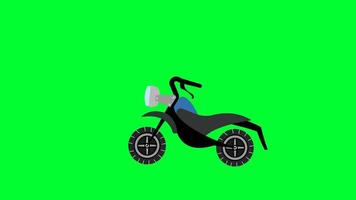 Dirt Bike Scooty fahren auf grünem Bildschirm. leeres motorrad der karikatur und mädchenroller. reitkarikaturspielzeug scooty. Kurierdienst Motorrad.