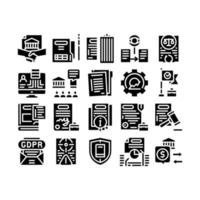 Policies Data Process Glyph Set Vector Illustration