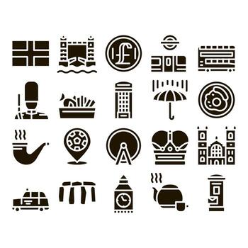 England United Kingdom Glyph Set Vector