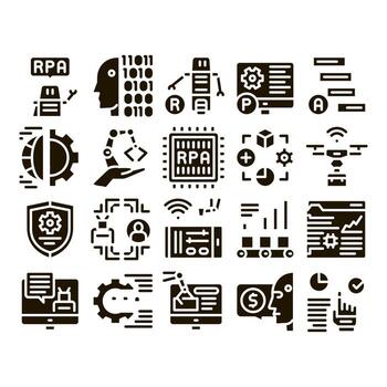 vector de conjunto de iconos de automatización de procesos robóticos rpa
