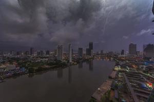 Aerial view of lightning strike in nightly Bangkok skyline photo