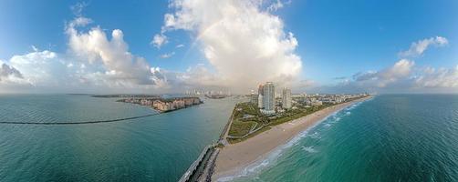 Drone panorama over Miami Beach skyline at dusk photo