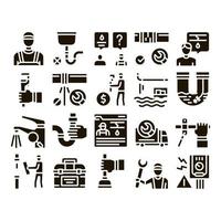 Plumber Profession Glyph Set Vector