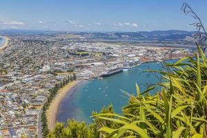 Areal view on harbor and cruise ship terminal of Tauranga city on northern island of New Zealand in summer photo