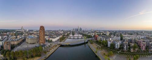 Panoramic drone picture of the Frankfurt skyline in the morning time photo