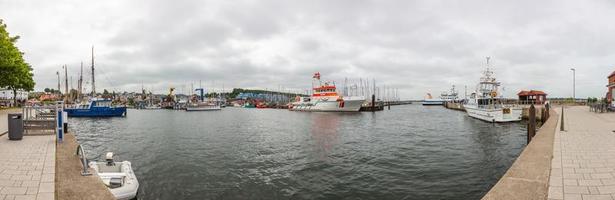 Panoramic picture of the harbor of the German village Laboe at the Baltic sea in summer photo