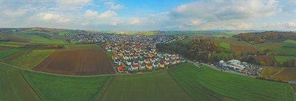 Aerial view to the German village of Gross Bieberau in Odenwald region in Hessen in autumn photo