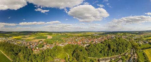 Panoramic drone picture of the town Diemelstadt in northern Hesse in Germany during daytime photo