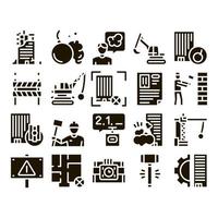 Demolition Building Glyph Set Vector