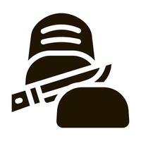 Knife Cutting Baked Bread Icon Vector