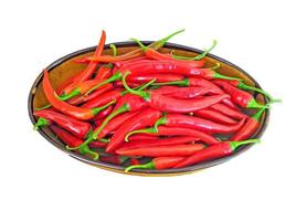 Close up picture of different red and yellow Chilli pods with white background photo