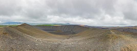 Panoramic picture of Hverfjall volcano crater on Iceland in summer during daytime photo