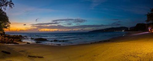 Panoramic picture of empty Kamala beach on Phuket in Thailand during sunset in summer photo