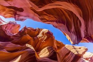 View to spectacular sandstone walls of lower Antelope Canyon in Arizona photo