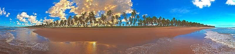 Panoramic view over the endless and deserted beach of Praia do Forte in the Brazilian province of Bahia during the day photo