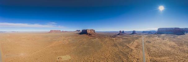 Aerial view of the spectacular stone towers of Monument Valley in winter photo