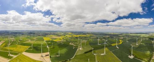 Panoramic aerial view over giant wind power field in Germany during daytime photo