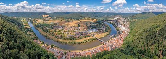 Drone panorama over river Main in Germany with village Freudenberg photo