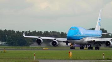 AMSTERDAM, THE NETHERLANDS JULY 24, 2017 - KLM Royal Dutch Airlines Boeing 747 PH BFT accelerate before take off at Polderbaan 36L, Shiphol Airport, Amsterdam, Holland video