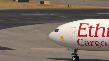 HONG KONG NOVEMBER 10, 2019 - Ethiopian Airlines Cargo Boeing 777 taxiing on the tarmac before departure video