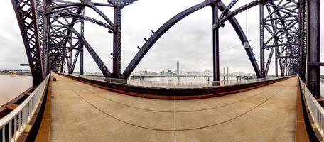 Close up picture of the impressive steel frame structure of the Big Four bridge in Louisville during daytime photo