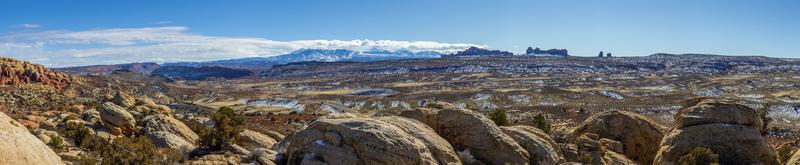 Panoramic picture of Mount Waas from Arches National park in winter photo