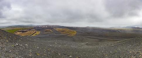 Panoramic picture over colorful Hverir geothermal area from Hverfjall volcano crater on Iceland in summer during daytime photo