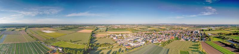 Drone image of the German, southern Hessian village Schneppenhausen near Darmstadt at sunset photo