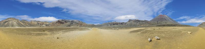 Panoramic picture of Mount Ngauruhoe in the Tongariro National Park on northern island of New Zealand in summer photo