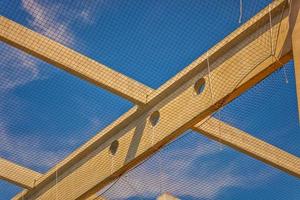 Construction site with precast concrete columns, beams and walls photo