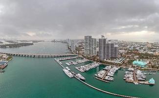 Drone panorama over Miami Beach skyline at dusk photo