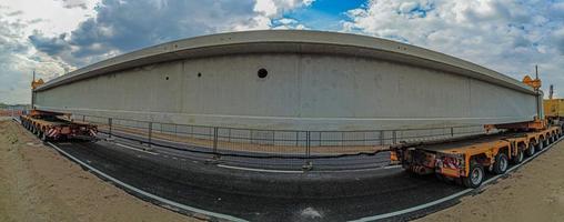 Panoramic image of a large precast concrete bridge truss photo