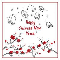 feliz año nuevo chino desea ilustración.doodle. vector