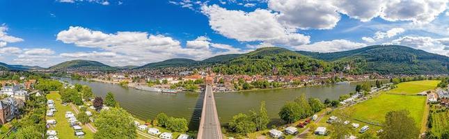 Aerial drone panoramic picture of the medieval city of Miltenberg in Germany during daytime photo