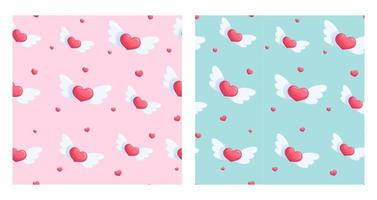 Cute colorful  heart with wings seamless pattern. Background for holiday design. vector