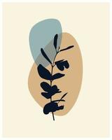 arte minimalista de pared botánica, rama con follaje con forma abstracta. diseño de arte de plantas abstractas para impresión, portada, papel tapiz. vector