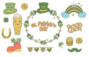 Groovy St Patrick's Day set of vector elements