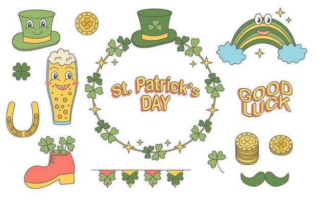Groovy St Patrick's Day set of vector elements