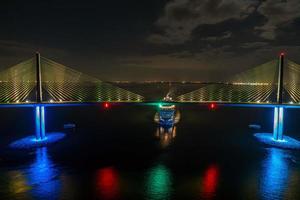 Drone panorama of Sunshine Skyway Bridge over Tampa Bay with passing cruise ship photo