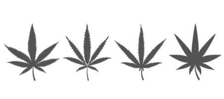Cannabis leaves symbols. Hemp plant silhouettes collection. Marijuana herbal for logo design. Vector illustration