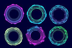 hud elementos futuristas. objetivo de neón óptico abstracto. formas geométricas circulares para interfaz virtual y juegos. visor de cámara para arma de francotirador. conjunto de vectores