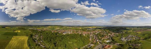 Panoramic drone picture of the town Diemelstadt in northern Hesse in Germany during daytime photo