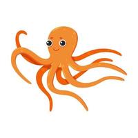 Cute cartoon orange octopus with big eyes. Vector isolated illustration