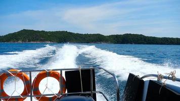 Rear view from speedboat departure from Similan Islands,slow motion video