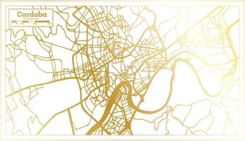 mapa de la ciudad de cordoba españa en estilo retro en color dorado. esquema del mapa. vector