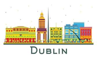 horizonte de la ciudad de dublín irlanda con edificios de color aislados en blanco. vector