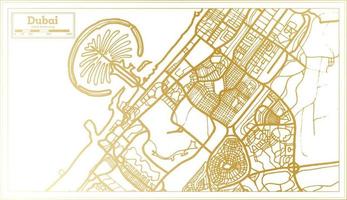 mapa de la ciudad de dubai uae en estilo retro en color dorado. esquema del mapa. vector