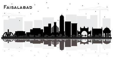 Faisalabad Pakistan City Skyline Silhouette with Black Buildings and Reflections Isolated on White. vector