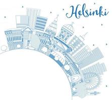 Outline Helsinki Finland City Skyline with Blue Buildings and Copy Space. vector